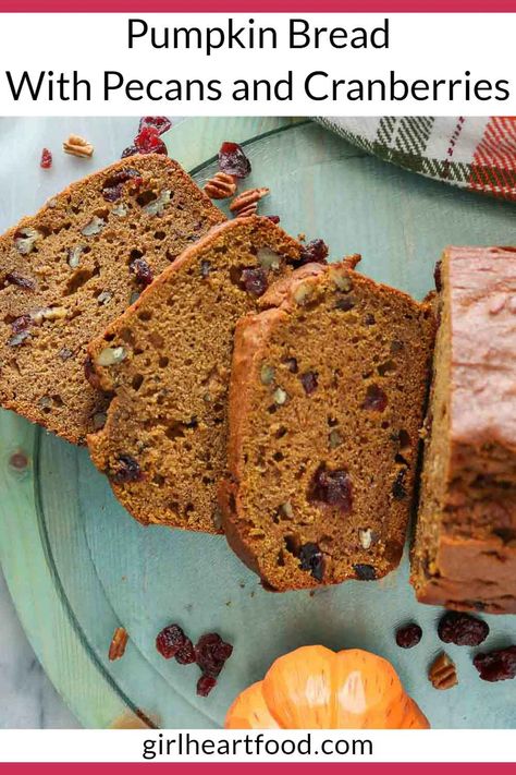 Pumpkin Cranberry Loaf, Pumpkin Cranberry Bread Recipes, Pumpkin Pecan Bread, Pumpkin Cranberry Bread, Cranberry Bread Recipes, Pecan Pumpkin, Quick Bread Recipe, Comfort Dinner, Pumpkin Loaf