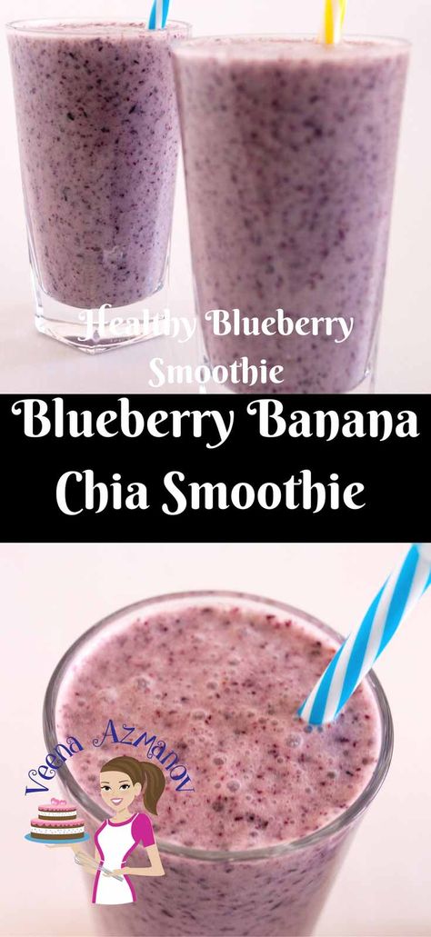 Banana Chia Smoothie, Blueberry Banana Smoothie Recipes, Chia Drink, Chia Seed Breakfast, Chia Smoothie, Health Meals, Chia Seed Smoothie, Blueberry Banana Smoothie, Keto Shakes