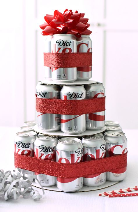 Diet Coke Birthday Gift Idea | Could make this with any flavor of soda Diet Coke Party, Diet Coke Cake, Coke Gifts, Diet Coke Can, Coke Cake, Soda Cake, Coke Can, Cola Cake, Baked Cake