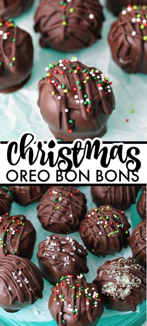 Oreo Bon Bons, Oreo Balls Christmas, Christmas Chocolate Desserts, Christmas Oreo, Persnickety Plates, Xmas Goodies, Oreo Cookie Recipes, Oreo Balls, Cookies Easy