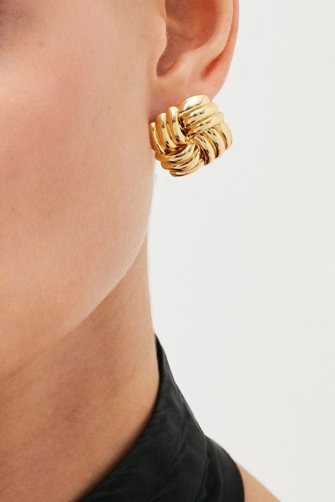 Gold Earrings For Women, Gold Statement Earrings, Pierced Jewelry, Knot Earrings, Bangle Designs, Karen Millen, Earrings Collection, Fashion Accessories Jewelry, Gold Plated Earrings