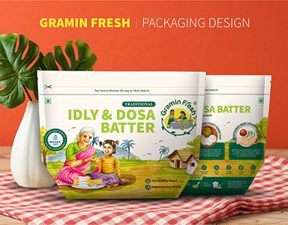 Dosa Batter Packaging, Idli Batter, Bakery Packaging Design, Dosa Batter, Snacks Packaging, Watercolor Branding, Packaging Illustration, Idli Dosa, Bread Packaging