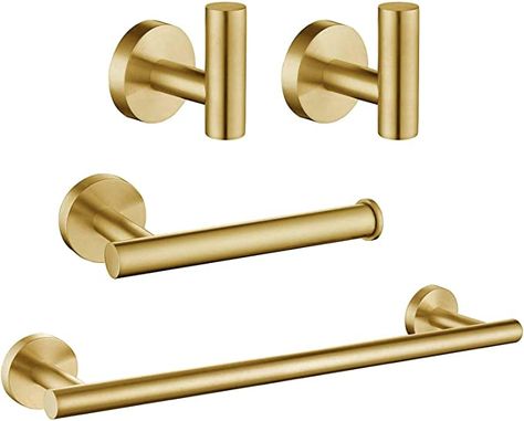 USHOWER Brushed Gold Bathroom Hardware Set, Includes 16-Inch Hand Towel Bar, Durable SUS304 Stainless Steel, 4-Piece - - Amazon.com Gold Bathroom Hardware, Brushed Nickel Bathroom Accessories, Bathroom Amazon, Brushed Gold Bathroom, Hand Towel Bar, Bathroom Towel Hooks, Knots Guide, Brushed Nickel Bathroom, Double Towel Bar