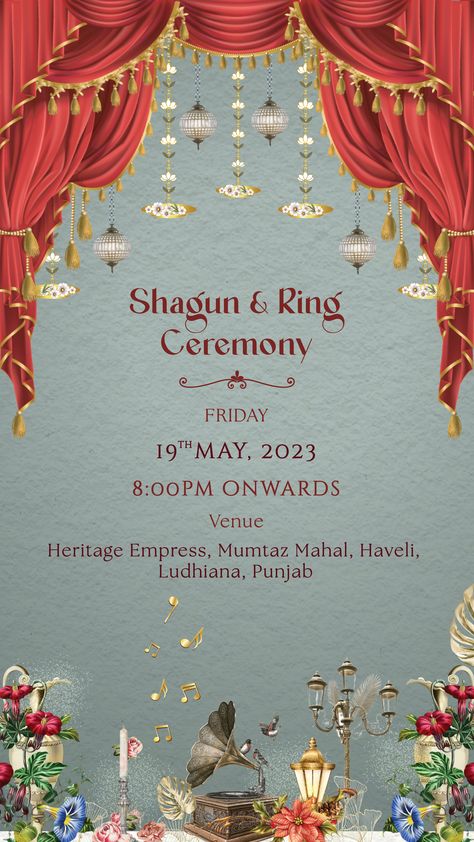 Sangeet Invite Template, Sangeet Ceremony Invitation, Royal Curtains, Ring Ceremony Invitation, Sangeet Invitation, Event Itinerary, Wedding Illustration Card, Royal Wedding Invitation, Indian Invitation Cards