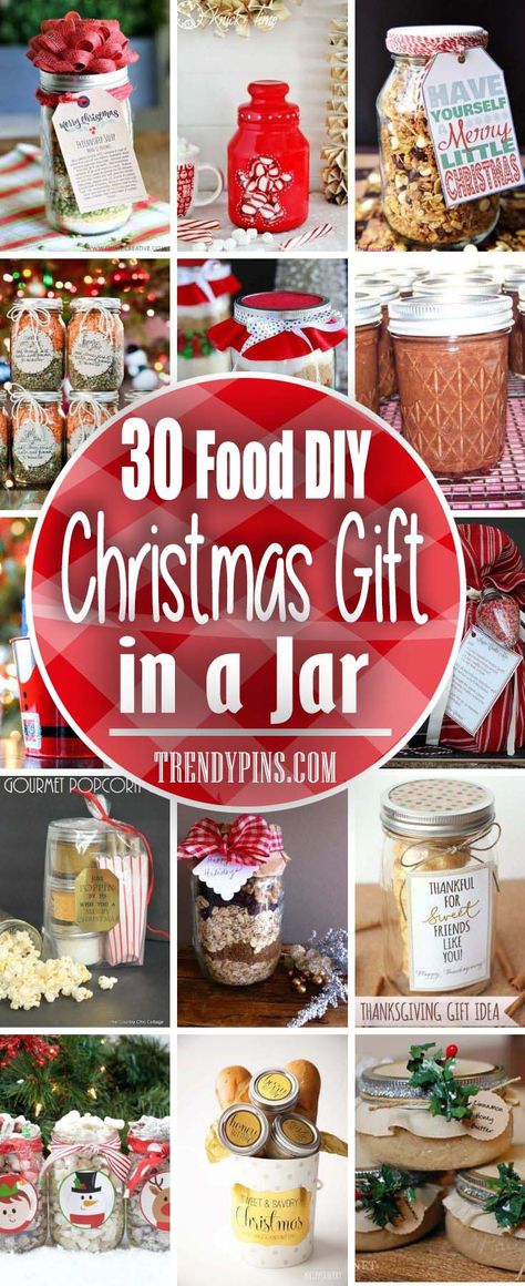 30 Food Diy Christmas Gifts In a Jar #Christmas #food #gifts #trendypins Candy Jar Gifts Christmas, Biscuits In A Jar Gift, Jar Treats Ideas, Baking In A Jar Gift, Diy Christmas Gifts Food Jars, Christmas Cookie In A Jar, Homemade Jam Gift Basket Ideas, Gifts In A Jar Ideas Diy, Food Gifts In A Jar