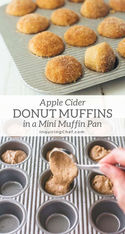 Apple Donut Muffins, Apple Cider Donut Mini Muffins, Mini Apple Muffins Easy, Freezer Mini Muffins, Mini Muffin Pies, Fall Mini Loaves, Things To Make In Cupcake Pan, Fall Mini Muffins, Jelly Muffins