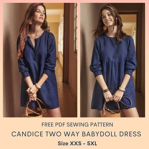 Candice two way babydoll dress sewing pattern – Tiana's Closet Easy Babydoll Dress Pattern, Babydoll Dress Pattern, Paper To Print, Long Sleeve Babydoll Dress, Wrap Dress Pattern, Save The Earth, Free Pdf Sewing Patterns, Casual Evening, Hp Laptop