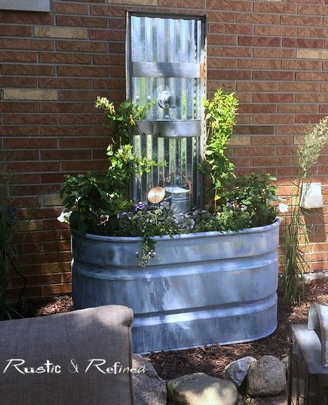 DIY water fountain. Do it yourself easy instructions at Rustic & Refined. Make your own with parts from Lowe's. Backyard Water Feature Diy, Fountain Outdoor, Diy Water Feature, Diy Water Fountain, Outdoor Water Features, Small Water Features, Diy Garden Fountains, Fountains Backyard, Indoor Water Fountains