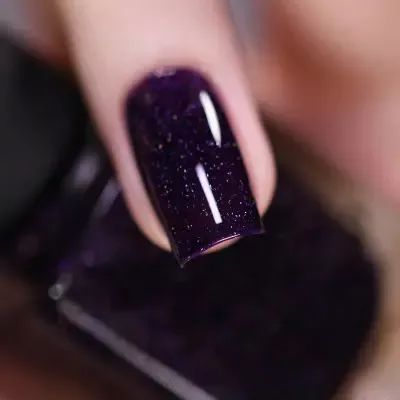 Striking Blackened Eggplant Purple Holographic Nail Polish Translucent Purple Nails, Dark Purple Toe Nails, Dark Purple Sparkly Nails, Coffin Style Nails Short, Midnight Purple Nails, Dark Purple Nails Acrylic, Alt Mom, Purple Sparkly Nails, Purple Gel Polish