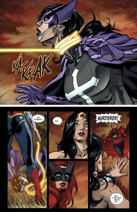 People ask me why I hate Superman... this is why. He turned my fav SPH into a killer... I still love Diana but I get sad every time they pair her with Clark.  Injustice: GAU Year 3 She apologizes, but the damage is already done... Injustice Superman X Batman, Injustice Superman, Injustice Comic, Injustice League, Dc Injustice, Superman X Batman, Superman X, Dc World, Injustice 2