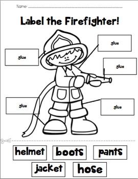 This is a great way to integrate your social studies theme of fire safety into literacy/labeling!  Students will cut out the words at the bottom and match to the correct box.  Enjoy!  Customer Tip:  Remember to leave feedback to receive TpT credits on your purchase!  Here is a link to my full Fire Safety Bundle: https://www.teacherspayteachers.com/Product/Fire-Safety-Bundle-2118677 Fire Safety Anchor Chart Kindergarten, Fire Fighter Worksheets Preschool, Fire Safety For Preschoolers, Firefighter Worksheet, Fire Prevention Week Preschool, Fire Safety Worksheets, Fire Safety Preschool Crafts, Fire Safety Crafts, Community Helpers Preschool Crafts