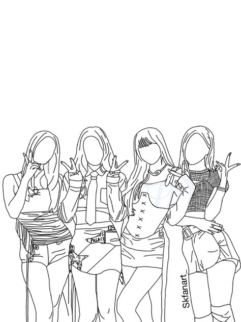 Blackpink Line Art Drawing, Blackpink Line Art, Blackpink Coloring Pages, Blackpink Cupcake Ideas, Moana Sketches, Blackpink Sketch, Blackpink Drawing, Pink Drawing, Anime Bts