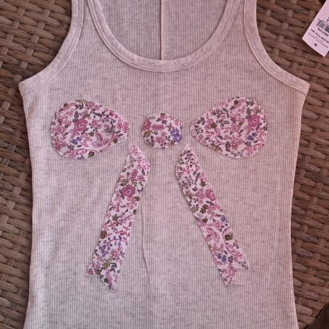 handmade bow tank top , tank top from American... - Depop Upcycled Tank Top, Pinterest Coquette, Bow Tank Top, Cottage Fairy, Stitch Clothes, Diy Patches, Top Tank, Handmade Bows, Bow Design