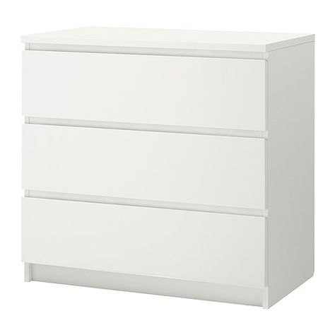 ikea malm 3 drawer chest white for additional office storage or printer stand - $69.99 31 5/8" x 19" x 30 3/4"H Malm Chest Of Drawers, Malm Drawers, Ikea Malm Dresser, Malm Dresser, Bedroom Drawers, Ikea Bedroom, Ikea Malm, 3 Drawer Dresser, White Dresser