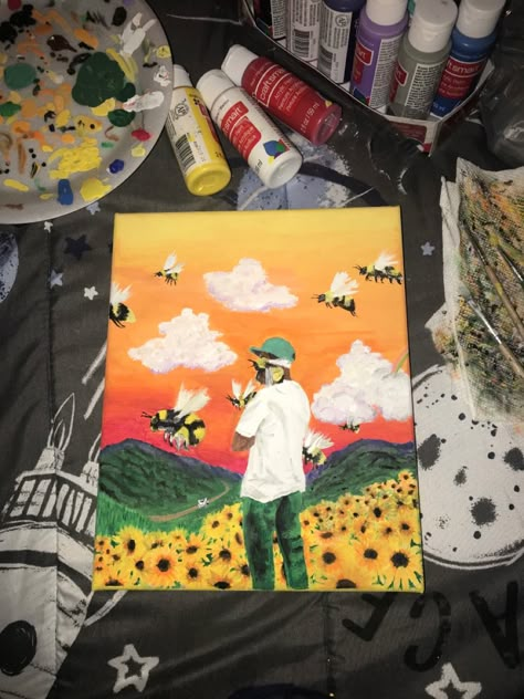 Tyler The Creator Album Cover Painting, Music Album Paintings, Painting Tyler The Creator, Tyler The Creator Painting, Album Paintings, Flower Boy Album, Tyler The Creator Flower Boy, Tyler The Creator Flower, Door Drawing