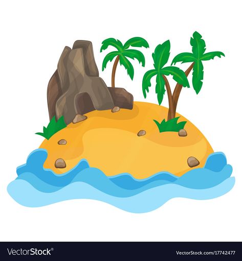 Cartoon of the small tropical island Royalty Free Vector Island Cartoon, Cartoon Island, Pangkor Island, Identity Poster, Tropical Island, In The Ocean, Tropical Islands, Cartoon Illustration, Classroom Management