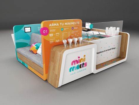 3d burbuja minimelts Juice Bar Design, Mall Kiosk, Idle Game, Food Kiosk, Gelato Shop, Food Cart Design, Exhibition Stall, Kiosk Design, Stall Designs