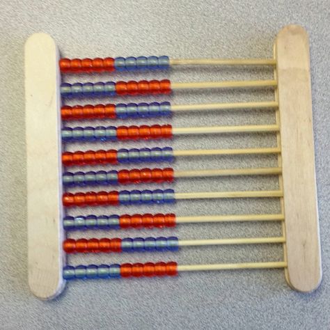 Mini abacus made for each of my first graders. Cut wood skewers in half and hot glue between large popsicle sticks. Maths Games, Popsicle Sticks, Just Kidding, Education Math, Hot Glue, Baby Kids, Education