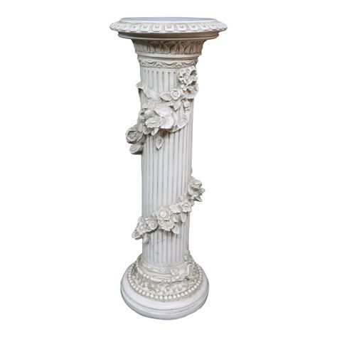 Floral plaster carved pedestal Plaster Carving Ideas, Greek Pedestal, Plaster Carving, Floral Pedestal, House Pillars, Plant Pedestal, Stone Pedestal, Corinthian Columns, Marble Pillar