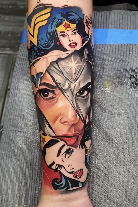 Wonder woman sleeve tattoo Woman Tattoo Sleeve, Wonder Woman Tattoo, Woman Tattoos, Woman Sleeve, Outer Forearm Tattoo, Tattoo Expo, Woman Tattoo, Female Symbol, Forearm Tattoo Women