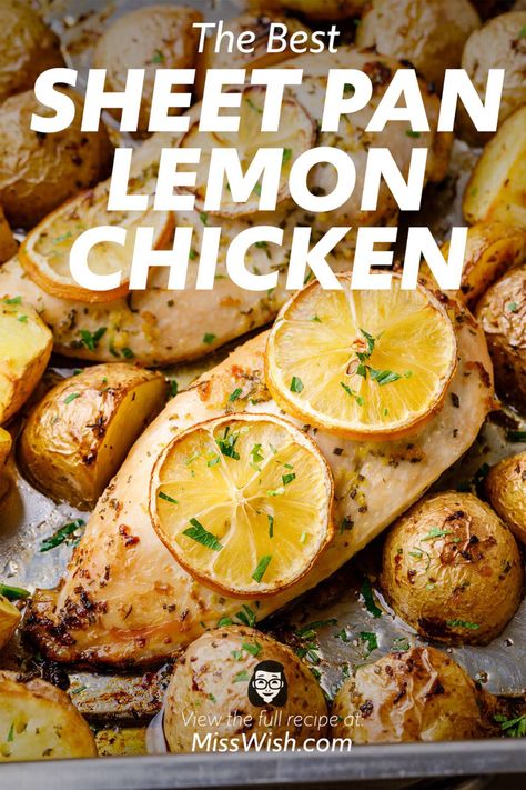 Easy and Healthy Sheet Pan Lemon Chicken - Miss Wish Sheet Pan Lemon Chicken, Healthy Lemon Chicken Recipe, Pan Lemon Chicken, Healthy Lemon Chicken, Healthy Sheet Pan, Honey Balsamic Chicken, Quick Chicken Dinner, Sheet Pan Meals Chicken, Honey Lemon Chicken