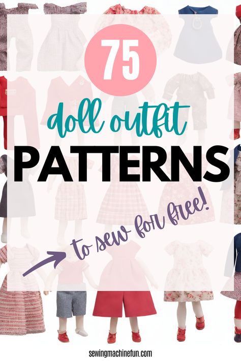 Check out this big list of doll outfit patterns--sources for free PDF patterns for doll clothes included so you can get to sewing your doll a new wardrobe of dresses, skirts, pants, shirts, and more! 22 Inch Doll Clothes Patterns Free, Our Generation Doll Clothes Diy, Vintage Doll Clothes Patterns Free, 12" Doll Clothes Patterns Free, Bjd Clothes Pattern Free, Sew Doll Clothes Pattern Free Printable, Pattern For Doll Clothes, Diy Dollhouse Dolls, Ag Doll Clothes Patterns Free