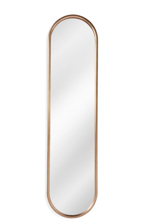 The Westbury Wall mirror features hard to find narrow leaner sizing with radiused top and bottom and an antique gold finish. Weight: 31 poundsSize and Finish: 18x72H Antique Gold   *This item is excluded from sale events and not available for additional discounting or promotional offers. Gold Floor Mirror, Gold Floor, Gold Mirror Wall, Oval Wall Mirror, Colorado Homes, Gold Walls, Burke Decor, Mirror Designs, Accent Mirrors