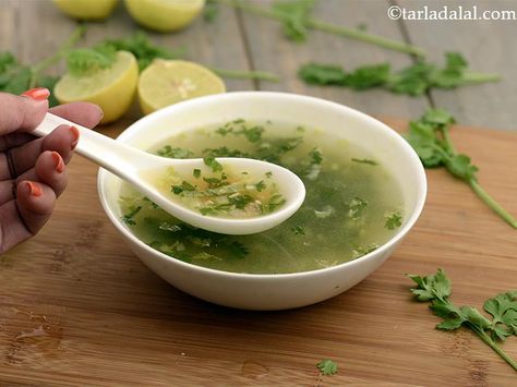 Lemon and Coriander Soup recipe, ( Vitamin C Rich) recipe Lemon Coriander Soup, Coriander Recipes, Coriander Soup, Cilantro Recipes, Indian Soup, Veg Soup, Vegetarian Soup Recipes, Vegetarian Cabbage, Detox Soup