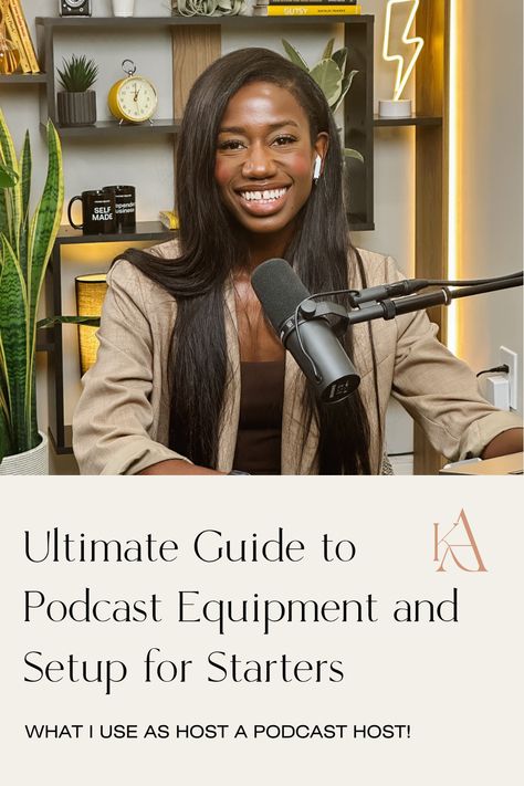 Curious about starting a podcast but unsure about the gear? Look no further! I’m breaking down the complete podcast setup from my experience as the host of the Independent Business podcast by HoneyBook and Here's the Tea with Akua. Discover the essential podcast equipment setup tailored to fit any budget. Find out exactly what equipment you need for a podcast to kickstart your journey with confidence! Closet Podcast Studio, At Home Podcast Set Up, Podcasts Set Ideas, Solo Podcast Setup, Video Podcast Setup, Podcasting Setup, Podcast Studio Aesthetic, Podcast Studio Design Ideas, Podcast Set Design