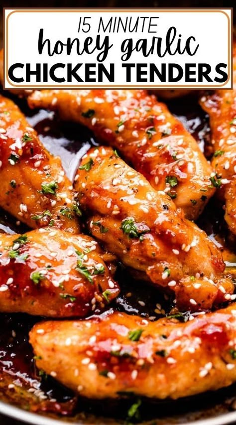 Honey Garlic Chicken Tenders, Garlic Chicken Tenders, Honey Hot Sauce, Sticky Sauce, Chicken Garlic, Seared Chicken, Honey Garlic Sauce, Chicken Tender Recipes, Honey Garlic Chicken