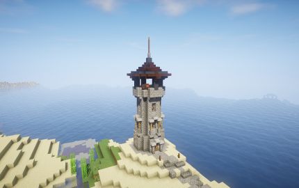 The medieval lighthouse, creation #14485 Medieval Lighthouse, Minecraft Lighthouse, Minecraft Medieval Village, Cottagecore Minecraft, Minecraft Cottage, Minecraft Medieval, Minecraft City, Minecraft Inspo, Minecraft Decorations