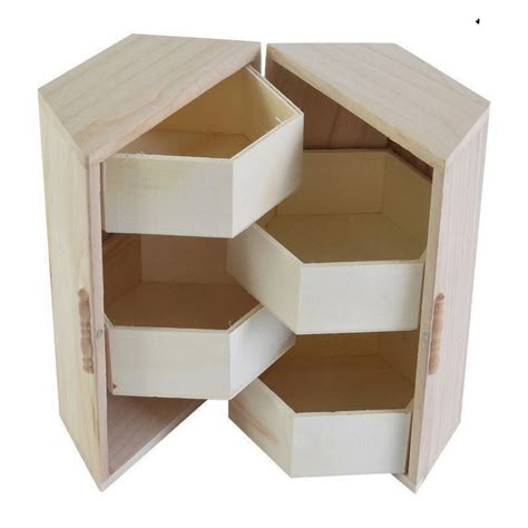 Hexagon Furniture Design, Wood Box Ideas Decor, Wood Jewelry Box Ideas, Diy Jewelry Box Ideas, Wood Box Diy, Wooden Safe, Wood Box Ideas, Unique Wood Furniture, Wood Box Design