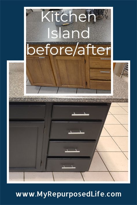 Remove Cabinet Doors, Kitchen Island Cabinet, Kitchen Island Black, Island Cabinet, Painted Kitchen Island, Massive Kitchen, Cabinet Island, Heirloom Traditions Paint, Kitchen Island Cabinets