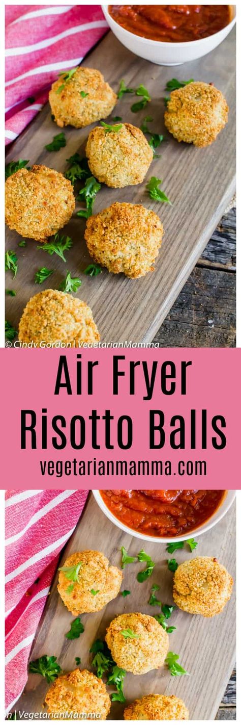 Risotto Balls Air Fryer, Air Fryer Arancini Balls, Air Fryer Rice Balls, Air Fryer Arancini, Leftover Risotto, Arancini Balls, Sleeve Recipes, Risotto Balls, Arancini Recipe