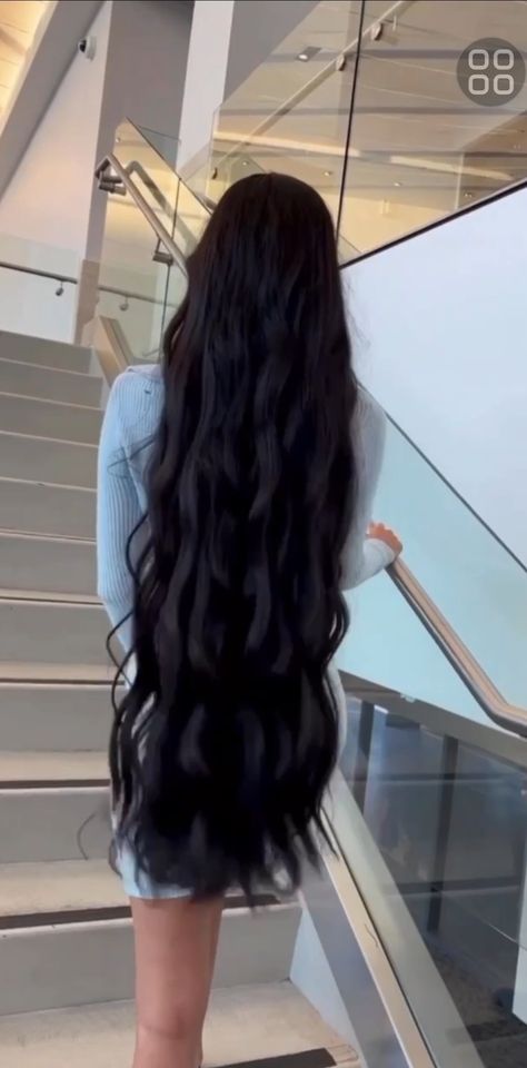 Blackest Black Hair, Long Beautiful Hair, Straight Voluminous Hair, Thick Voluminous Hair, Waist Long Hair, Long Thick Hair Vision Board, Long Dark Wavy Hair Aesthetic, Black Hair White Skin, Extreme Long Hair