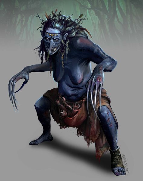 ArtStation - Black Annis - character concept Dnd Hags, Fey Creatures, Witcher Monsters, Sea Hag, Monster Slayer, Dnd Monster, Curse Of Strahd, Sketch It, Beast Creature