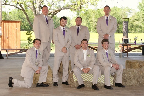 Tan suits purple ties Groomsmen Attire Light Purple, Tan Suit Purple Tie, Mauve Bridesmaid Dress With Tan Suit Groomsmen, Lavendar Wedding Groomsmen Guys, Taupe Bridesmaid Dresses With Purple Flowers, Tan Suit Wedding, Tan Suit, Tan Wedding, Purple Tie