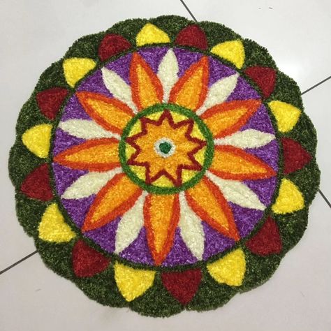 2feet×2feet Round Rangoli mat DM to order #RangoliDesign #RangoliArt #FestivalDecor #TraditionalArt #ColorfulRangoli #RangoliLovers #DiwaliDecor #CreativeRangoli #IndianArt #FestiveVibes #RangoliMat #HomeDecorIdeas #DIYRangoli #HandmadeRangoli #RangoliInspiration Round Rangoli, Onam Pookalam Design, Onam Pookalam, Pookalam Design, Mat Design, Everyday Decor, Art & Craft Paint, Flower Rangoli, Diwali Decorations