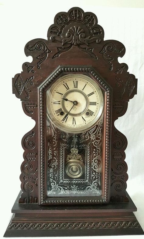 Antique ANSONIA Gingerbread Mantle/Shelf CLOCK with KEY ANSONIA CLOCK CO. | #1820750769 Gingerbread Mantle, Antique Clocks Vintage, Antique Mantle Clock, Ansonia Clock, Antique Mantle, Antique Grandfather Clock, Antique Mantel Clocks, Bell Witch, Antique Mantel