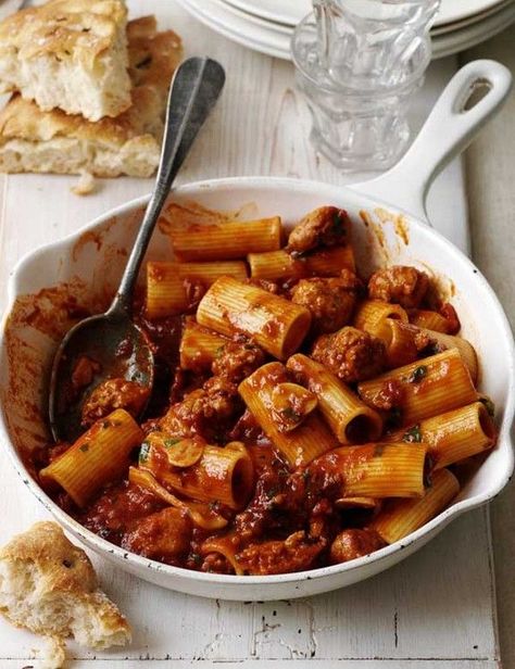 Smoky sausage ragu pasta The best sausage and pasta recipe for two. Add a hint of smoked paprika and with the fennel seeds you'll get a more interesting sauce than anything you can buy. Rigatoni is the perfect pasta shape for holding onto the sauce - so grab a fork and enjoy!