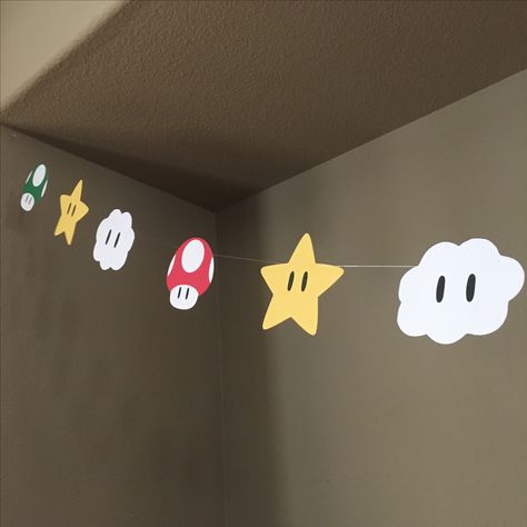 Banner Bedroom Decor, Mario Kart Hallway Decorations, Bday Party Decorations Aesthetic, To And From, Mario Diy Birthday Decorations, Mario Party Birthday Decorations, Diy Super Mario Decor, Nintendo Decorations Party, Mario Theme Decorations