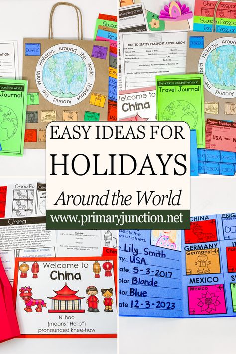 Are you teaching a unit on holidays around the world? Here are 13 easy-to-implement teaching ideas for your classroom! Christmas Around The World Unit Study, Christmas Around The World Classroom Door, Holiday Traditions Around The World, Holiday Around The World Preschool, Holidays Around The World First Grade, Preschool Christmas Around The World, Holidays Around The World Bulletin Board, Christmas Around The World Preschool, Holidays Around The World Preschool