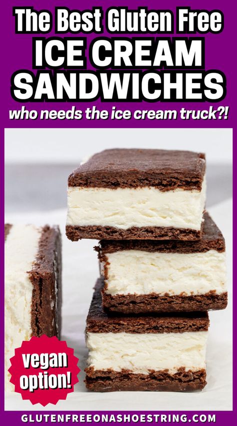 a stack of 3 ice cream sandwiches on a surface Gluten Free Ice Cream Sandwich, Gluten Free Baking Mix, Clean Sweets, Gluten Free Dairy Free Dessert, Best Gluten Free Desserts, Chocolate Wafer, Chocolate Wafer Cookies, Gluten Free Ice Cream, Anti Inflammation Recipes