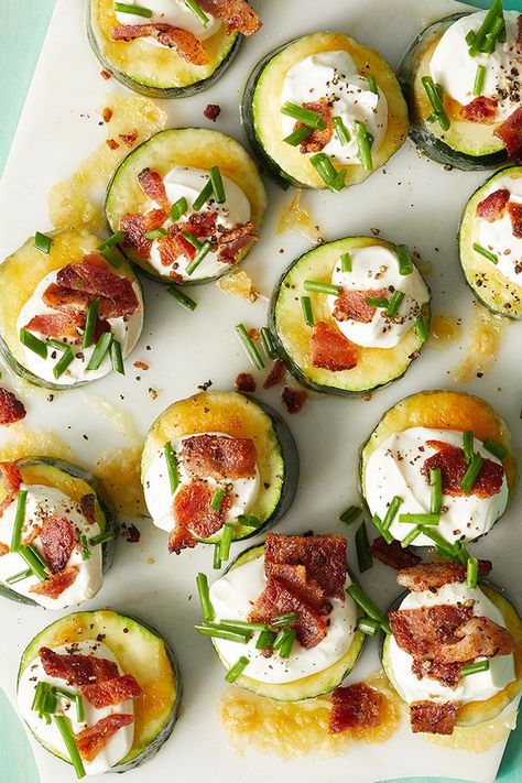 Loaded Zucchini, Zucchini Appetizer Recipes, Easy Snack Mix, Zucchini Appetizer, Zucchini Bites, Summer Zucchini, Cucumber Bites, Loaded Baked Potato, Snacks Ideas