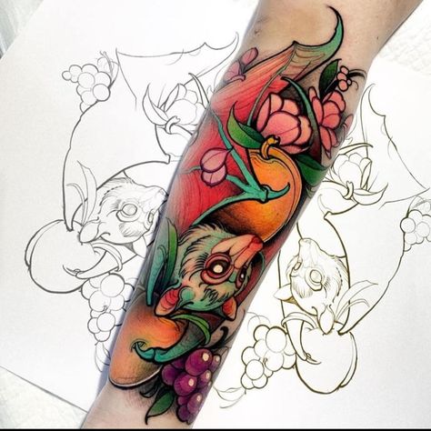 Fruit Bat Tattoo, Tattoo 2024, Pop Art Tattoos, Bat Tattoo, Fruit Bat, Inspiration Tattoos, Gaming Tattoo, Tattoo Art Drawings, Piercing Ideas