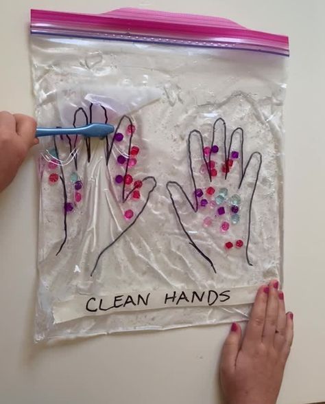 Clean Hands Sensory Bag, Germ Sensory Bags, Germs Activities For Kids, Handwashing Activities For Kids, Germs Preschool, Experiments For Preschoolers, Personal Hygiene Activities, Hygiene Activities, Hand Cleaning