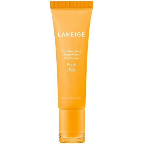 Laneige Lip Balm Peach, Laneige Glowy Balm, Laneige Glowy Lip Balm, Beachy Makeup Products, Mango Laneige, Lip Balm Laneige, Laneige Peach, Laneige Lip Gloss, Peach Products