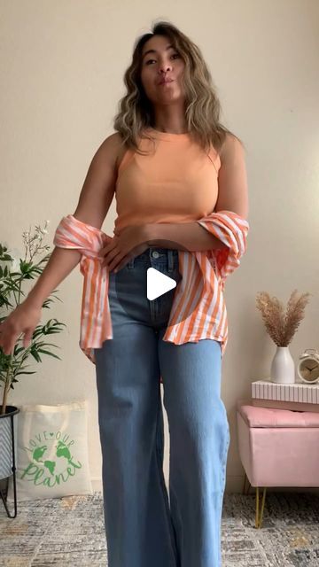 Jeni Mari on Instagram: ""Make a Bold Statement with an Eye-Catching Vertical Orange Stripe Button-Up Shirt and a solid orange crop top! 🍊🧡" from @oldnavy =======•••••••>>>>> #petite #outfitdiary #oldnavysale #oldnavystyle #oldnavyca" Orange Striped Shirt Outfit, Striped Shirt Outfit, Orange Crop Top, Solid Orange, Navy Fashion, Button Up Shirts, Old Navy, Button Up, Crop Top