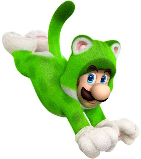 Cat Luigi - Characters & Art - Super Mario 3D World Cat Luigi, Super Mario Maker 2, Super Mario 3d World, 3d World, Super Mario 3d, Super Mario, Nintendo, Mario, Green