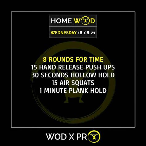 Home Wod, Hollow Hold, Plank Hold, Body Build, Crossfit Wod, Air Squats, Wednesday Motivation, Push Ups, Functional Training